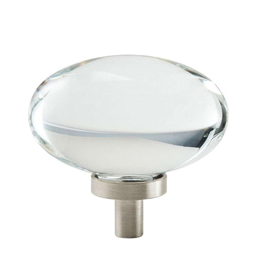 AMEROCK Glacio 1-3/4" Length Glass Oval Cabinet Knob in Clear and Satin Nickel