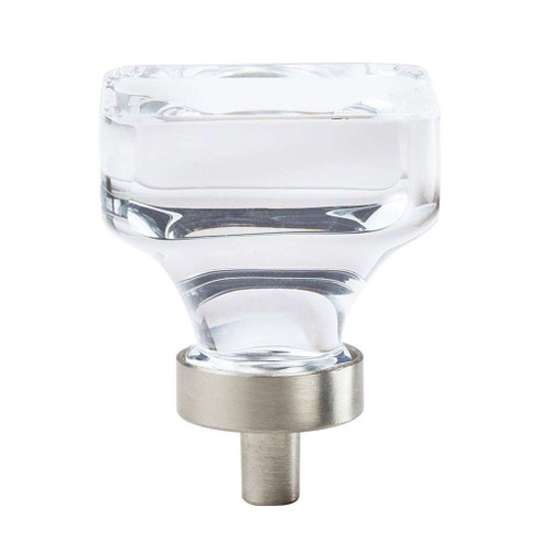 AMEROCK Glacio 1-3/8" Length Glass Square Cabinet Knob in Clear and Satin Nickel