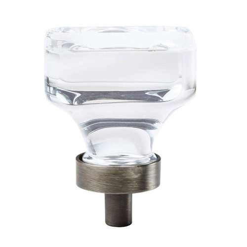 AMEROCK Glacio 1-3/8" Length Glass Square Cabinet Knob in Clear and Gunmetal