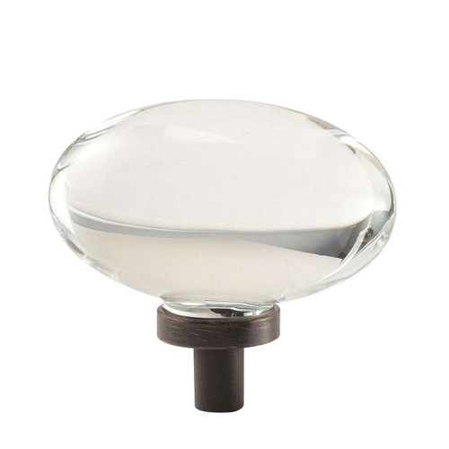 AMEROCK Glacio 1-3/4" Length Glass Oval Cabinet Knob in Clear and Oil Rubbed Bronze