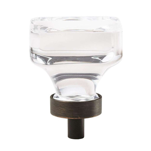 AMEROCK Glacio 1-3/8" Length Glass Square Cabinet Knob in Clear and Oil Rubbed Bronze
