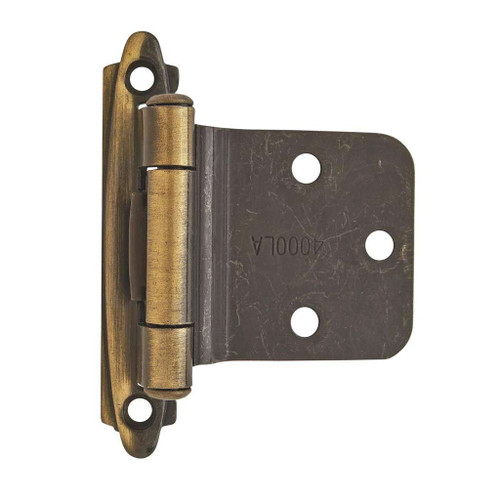 AMEROCK Self Closing Reverse Bevel Variable Overlay Cabinet Hinge (pair) in Antique Brass