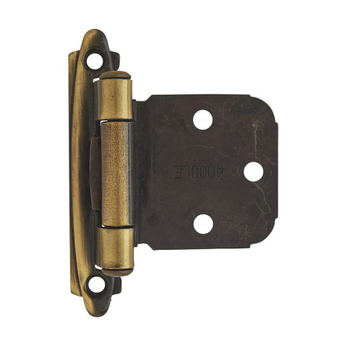 AMEROCK Self Closing Face Mount Extended Tab Variable Overlay Cabinet Hinge (pair) in Antique Brass