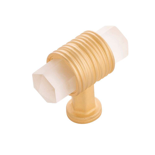BELWITH KEELER Chrysalis 1-7/8" Long Frosted Glass T-Knob in Brushed Golden Brass