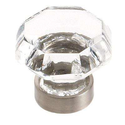 AMEROCK Traditional Classics 1-5/16" Octagon Cabinet Knob in Satin Nickel with Clear Glass