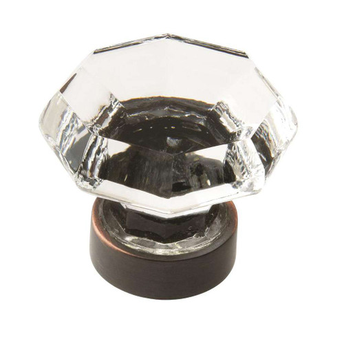 AMEROCK Traditional Classics 1-5/16" Octagon Cabinet Knob in Oil Rubbed Bronze with Clear Glass