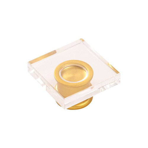 HICKORY Crystal Palace 1-3/8" Length Square Cabinet Knob in Clear and Brushed Golden Brass