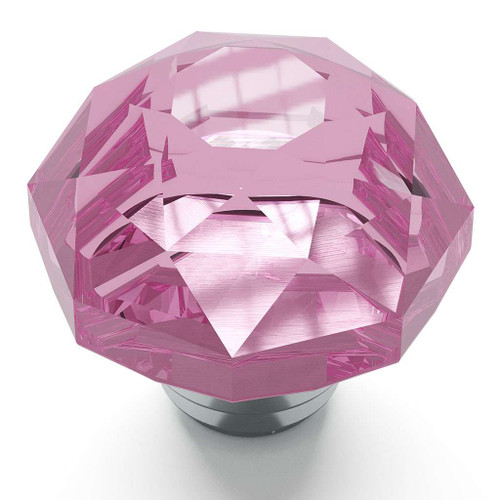 HICKORY Crystal Palace 1-1/4" Diameter Glass Cabinet Knob in Pink and Chrome