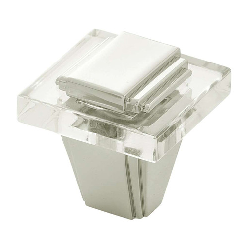 BELWITH KEELER Belleclaire 1-1/4" Length Square Cabinet Knob in Polished Nickel and Clear