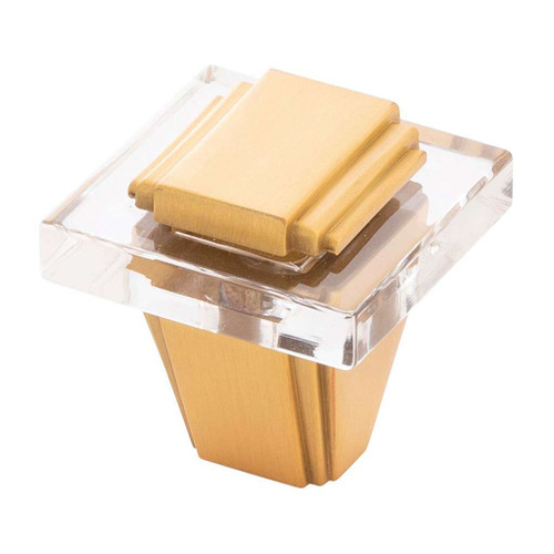 BELWITH KEELER Belleclaire 1-1/4" Length Square Cabinet Knob in Brushed Golden Brass and Clear