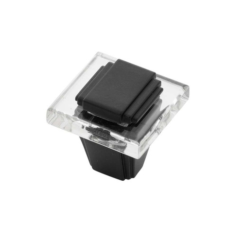 BELWITH KEELER Belleclaire 1-1/4" Length Square Cabinet Knob in Matte Black and Clear