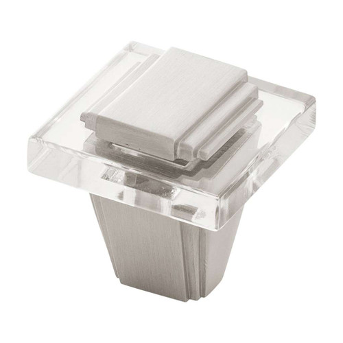 BELWITH KEELER Belleclaire 1-1/4" Length Square Cabinet Knob in Satin Nickel and Clear