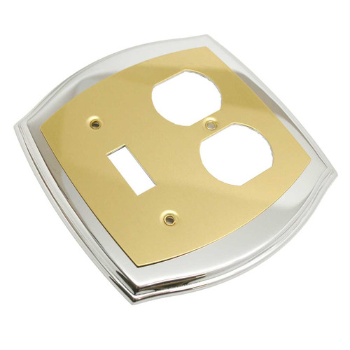 AMEROCK Accents Solid Brass Single Toggle Double Outlet Switch Plate - Brass & Chrome 52361