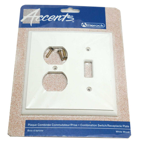 AMEROCK Accents Wood Single Toggle Double Outlet Switch Plate - White 52862