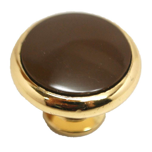 BELWITH 1-3/8" Diameter Cabinet Knob in Polished Brass and Brown