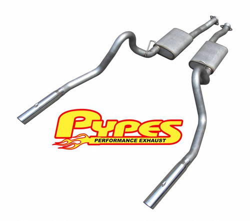 Pypes Exhaust 1979-1997 Mustang LX/GT Cat Back Exhaust System  Split Rear Dual Exit 2.5 in Intermediate And Tail Pipe Hardware/Mufflers/3 in Polished Tips Incl Natural Finish 409 Stainless Steel - SFM16V