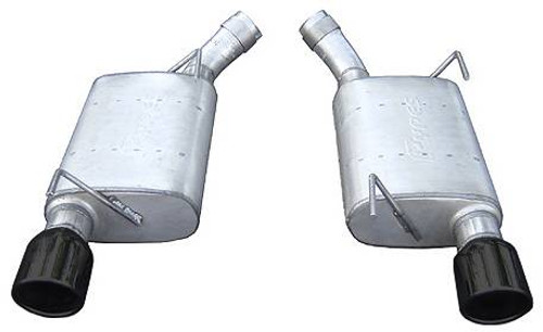 Pypes Exhaust  2005-2010 Mustang GT and Shelby Violator Series Axle Back Muffler System Split Rear Dual Exit 2.5 in Intermediate Pipe Hardware/4 in Black Tips Incl Natural Finish 409 Stainless Steel