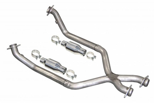 Exhaust X-Pipe Kit Intermediate Pipe 96-98 Mustang 2.5 in w/Cats Hardware Incl Natural 304 Stainless Steel Pypes Exhaust