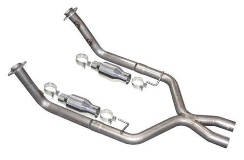 Exhaust X-Pipe Kit Intermediate Pipe 2.5 in w/Metallic Cats Hardware Incl Natural 304 Stainless Steel Pypes Exhaust