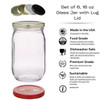 Set of 6, 16 oz Glass Jar with Lug Lid  Straight Sided Glass Jars
