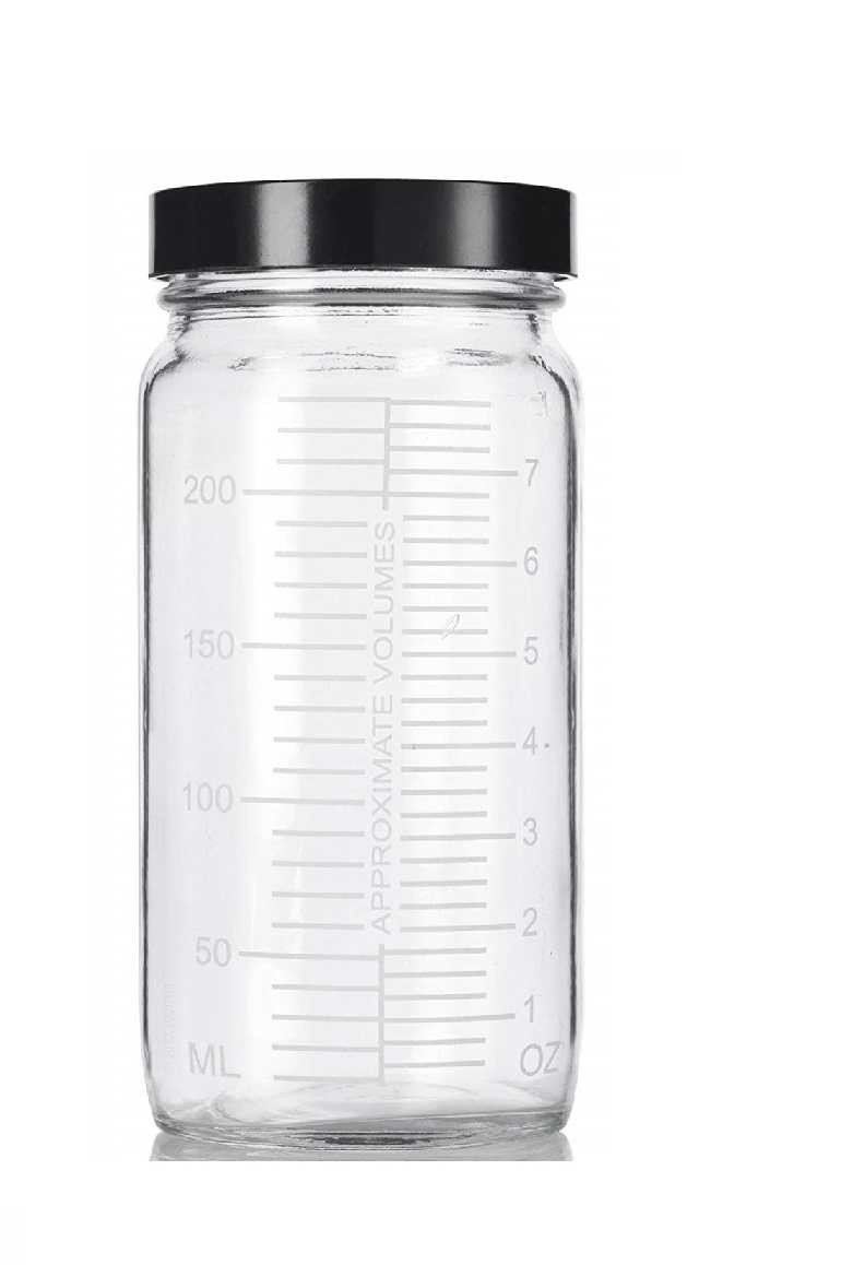 8 oz Glass Paragon Measurement jar with Gold BPA Free Plastisol Lid- Wide Mouth Bottle