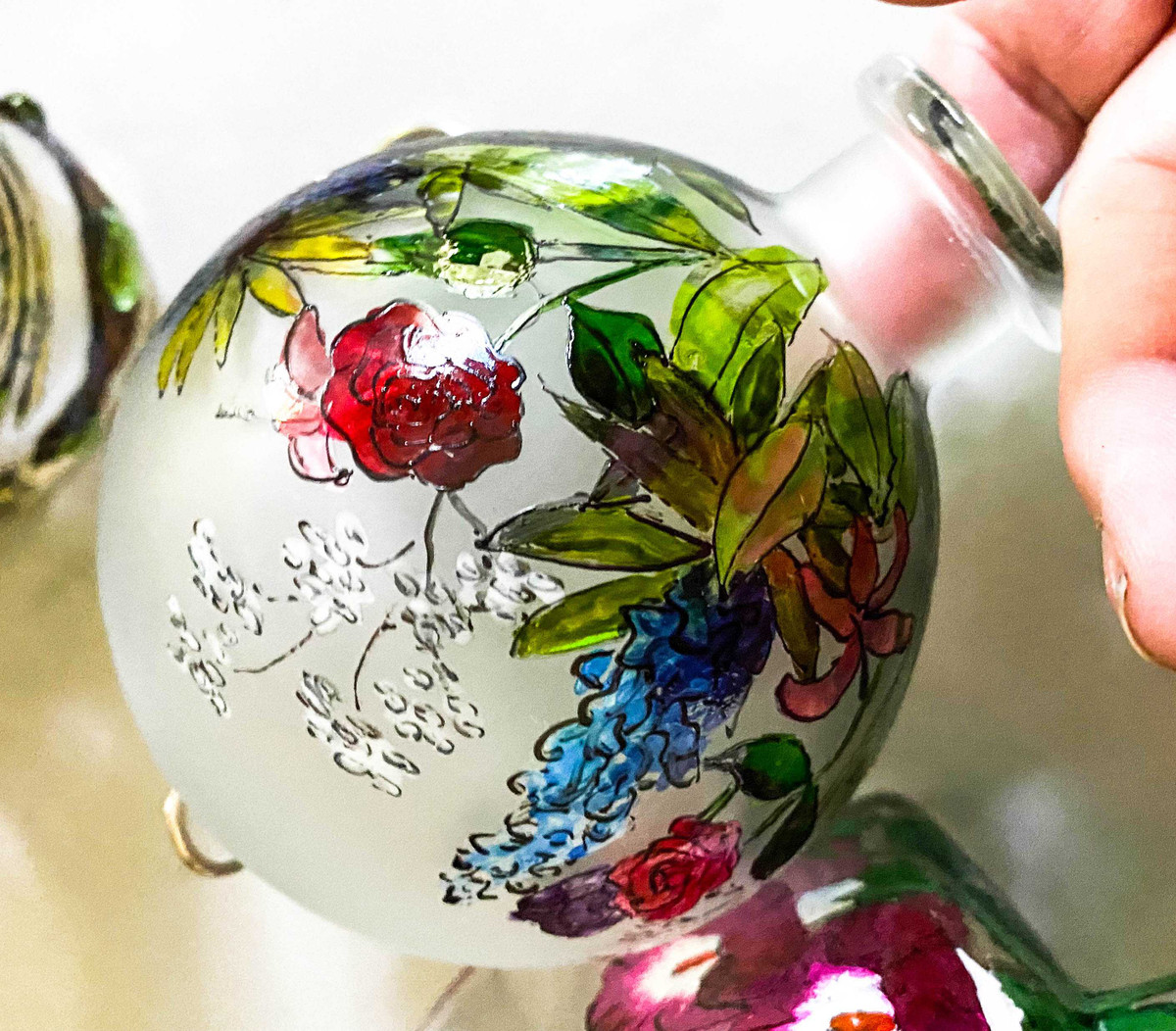 8.5 oz Spherical Frosted Round Glass Bottle with Natural Cork, Glass or T-Bar Stopper (250 ml)