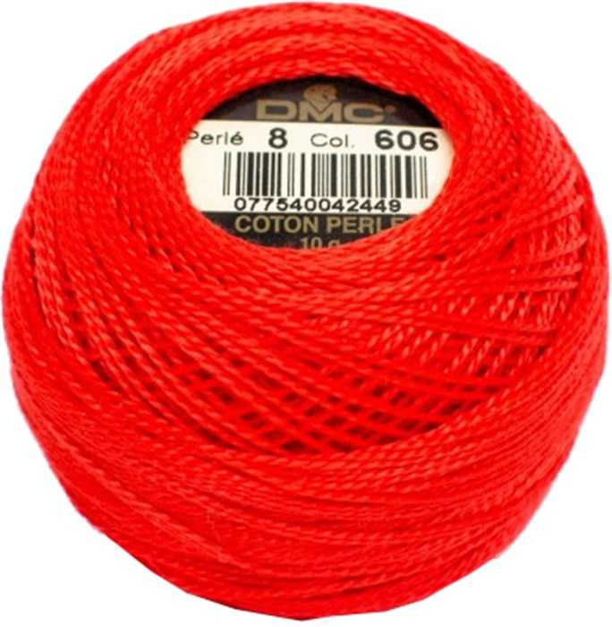 DMC Size 8 Perle Cotton Thread | 606 Bright Orange Red | Size 8