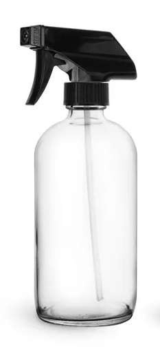 16 oz Clear Glass Boston Round Bottle with Black Sprayer | Glass Bottles