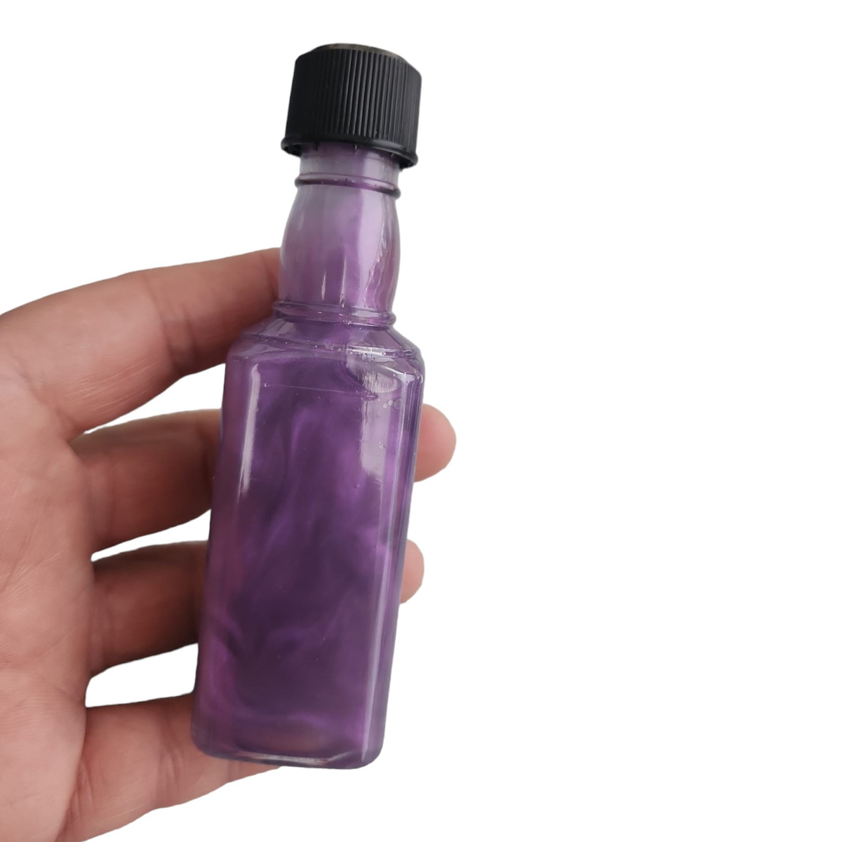 1.7 oz ( 50 ml) mini Square Plastic Liquor Bottle side view on hand