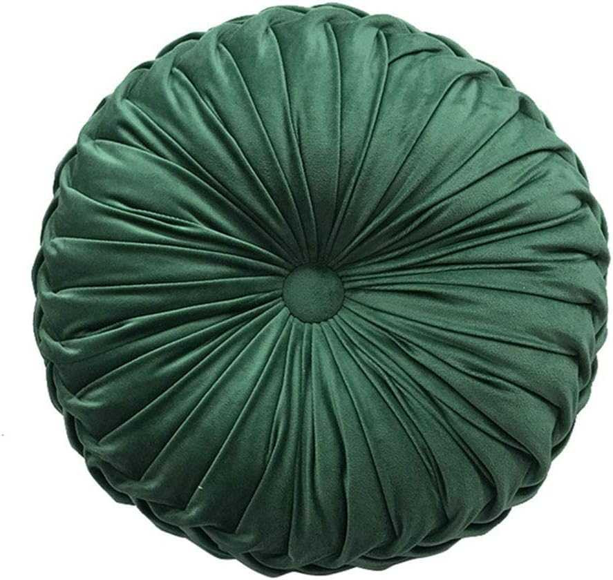 Hunter Green Velvet Round Pillow with Button