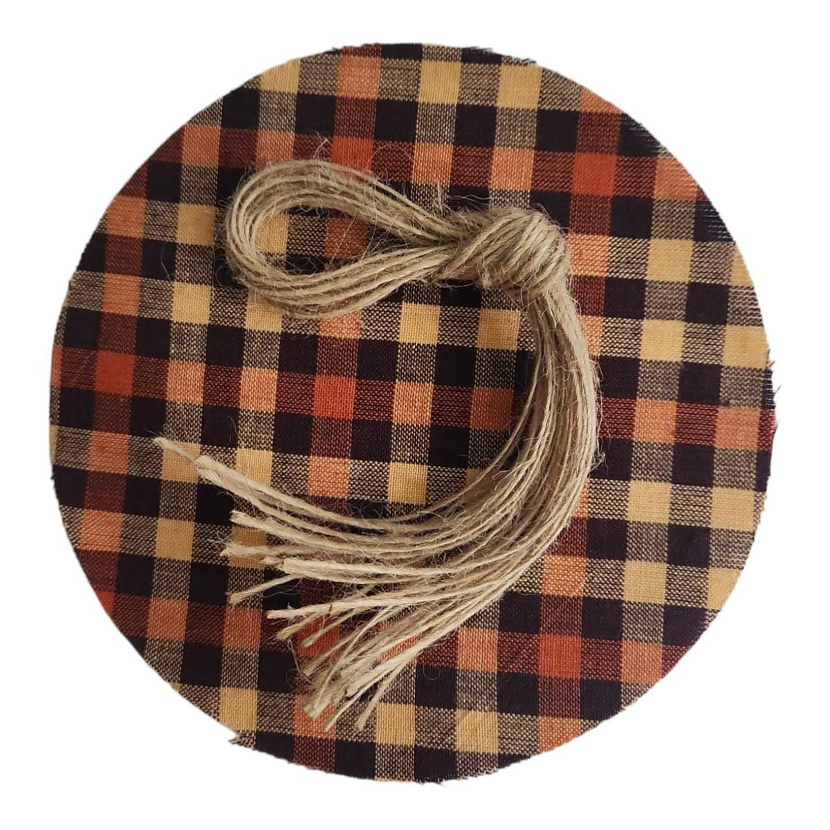 Brown and fall colors Fabric Jar Cover with Jute Twine Ties | Fabric Jar Covers