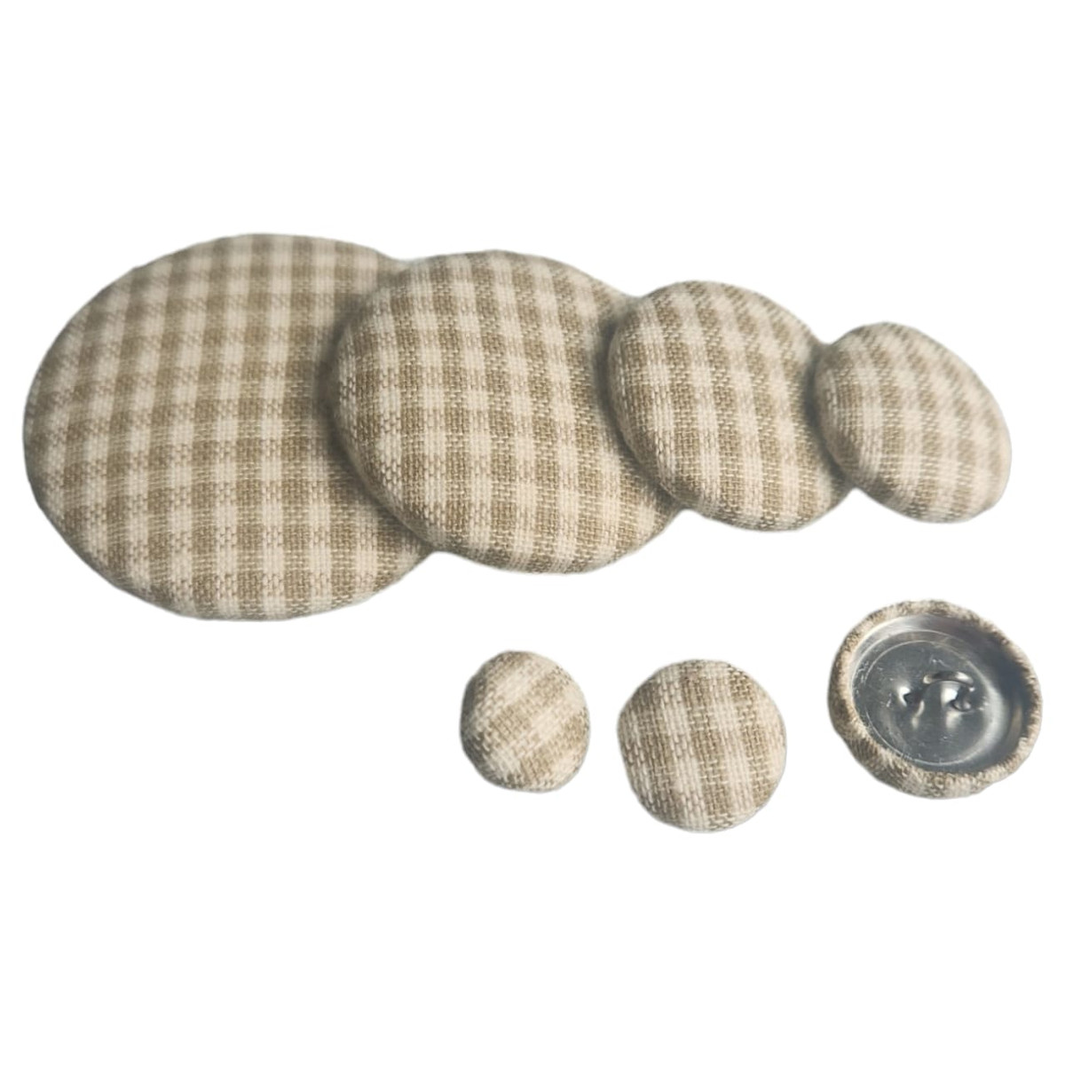 Khaki and White Homespun Fabric Button | Homespun Buttons