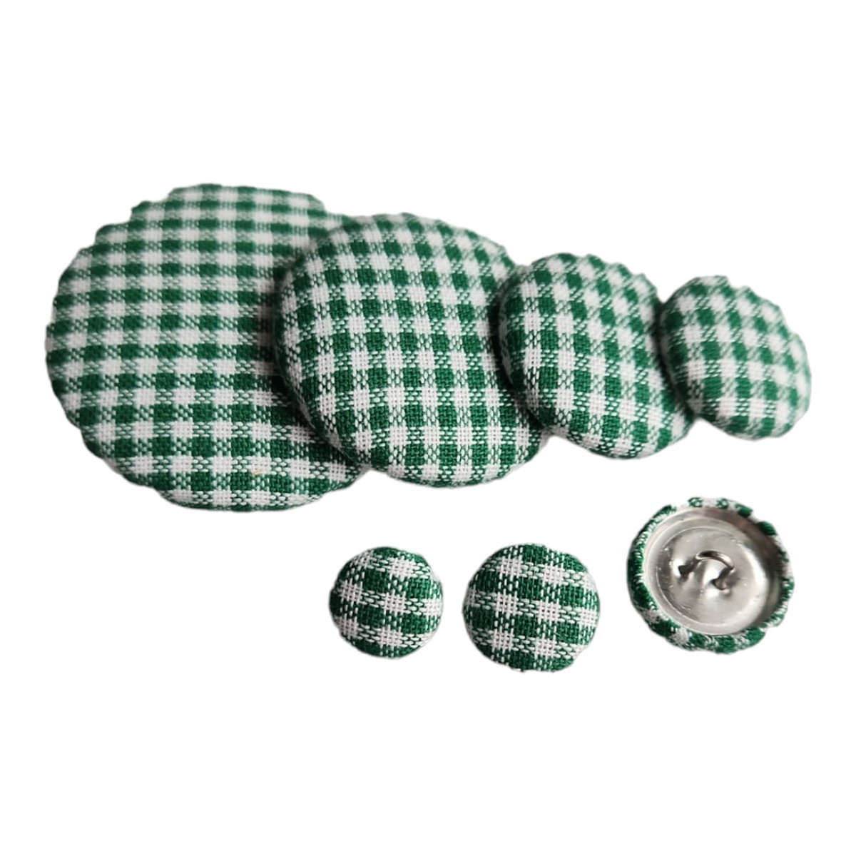 Kelly Green and White Homespun Fabric Button | Homespun Buttons
