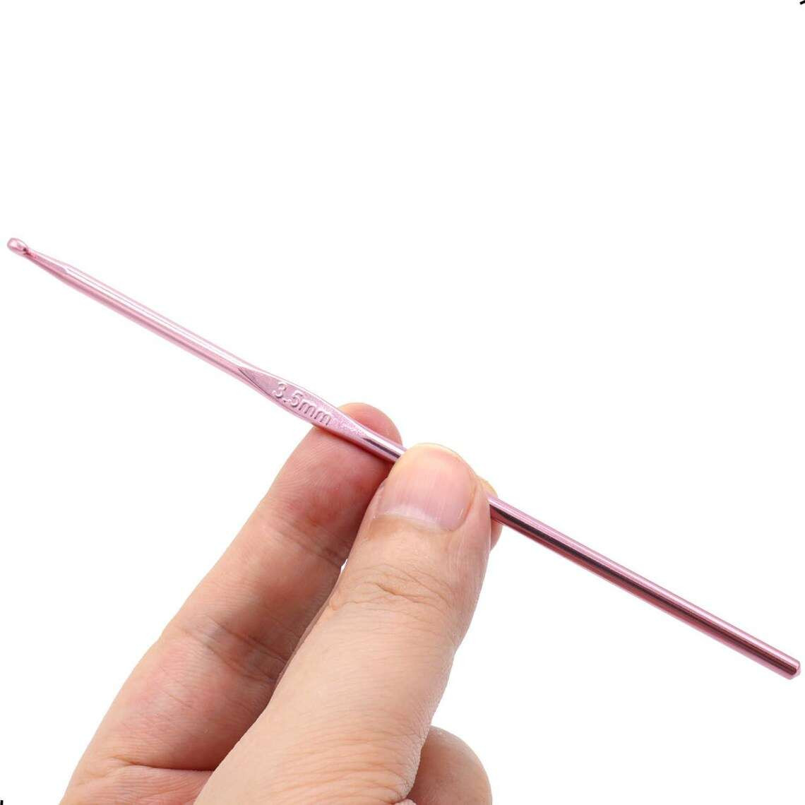 6 Pcs 3.5 mm Aluminum Crochet Hook Knitting Needles US Size E (Size 4) for DIY Yarn Craft, Nice Gift for Crocheting, Knitting, KIT (Pink)