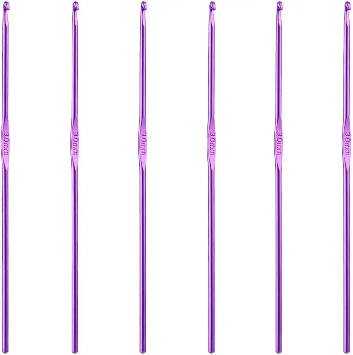 6 Pcs 3 mm Aluminum Crochet Hook Knitting Needles US Size D (Size 3) for DIY Yarn Craft, Nice Gift for Crocheting, Knitting (Purple)