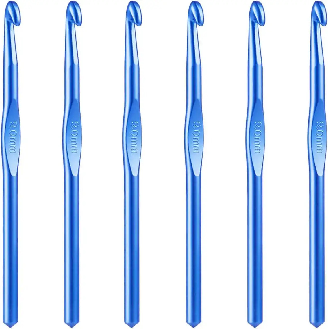 6 Pcs 9 mm Aluminum Crochet Hook Knitting Needles US Size M/N (Size 13) for DIY Yarn Craft, Nice Gift for Crocheting, Knitting (Royal Blue)