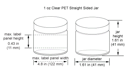 1 oz Clear PET Straight Sided Jars - Black Smooth Plastic Lined Caps