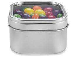 4 oz Square Tin Container with Clear Top Slip on Lid | Tin Containers