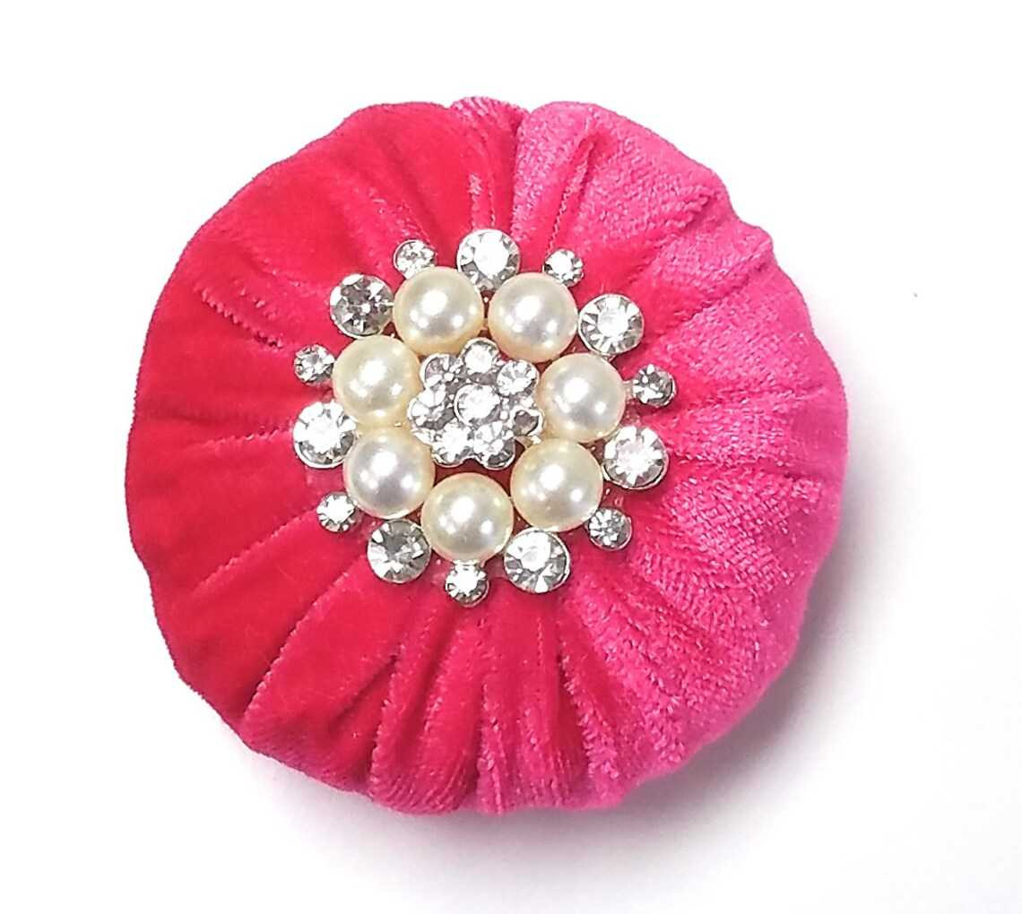 2" Bright Pink Velvet Emery Pincushions - Keep Your Needles Clean & Sharp