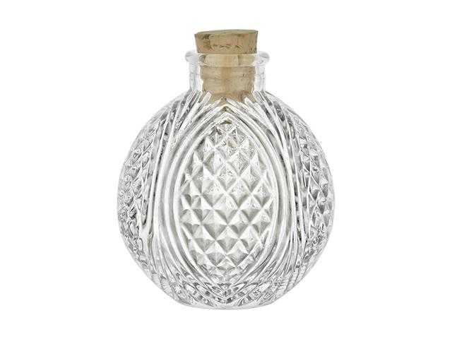 4 oz Spherical Round Glass Bottle with Natural Cork Stopper- Crystal Cut | Corked Bottles