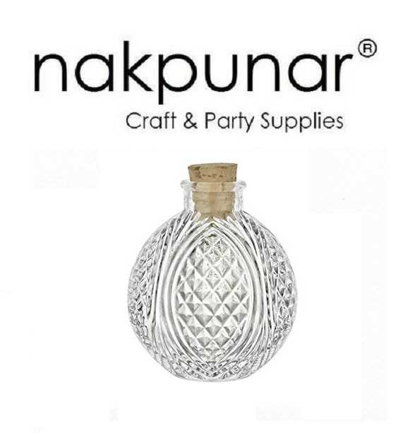 4 oz Spherical Round Glass Bottle with Natural Cork Stopper- Crystal Cut