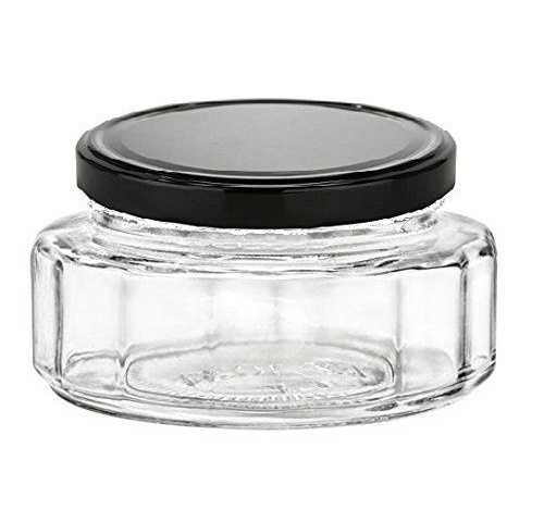 Set of 12, 6 oz Beveled Glass Jar with Black Lid (190 ml) | Jars