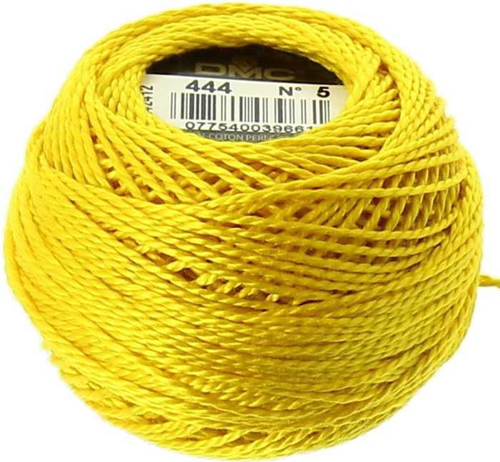 DMC Size 5 Perle Cotton Thread | 444 Dk Lemon | Size 5