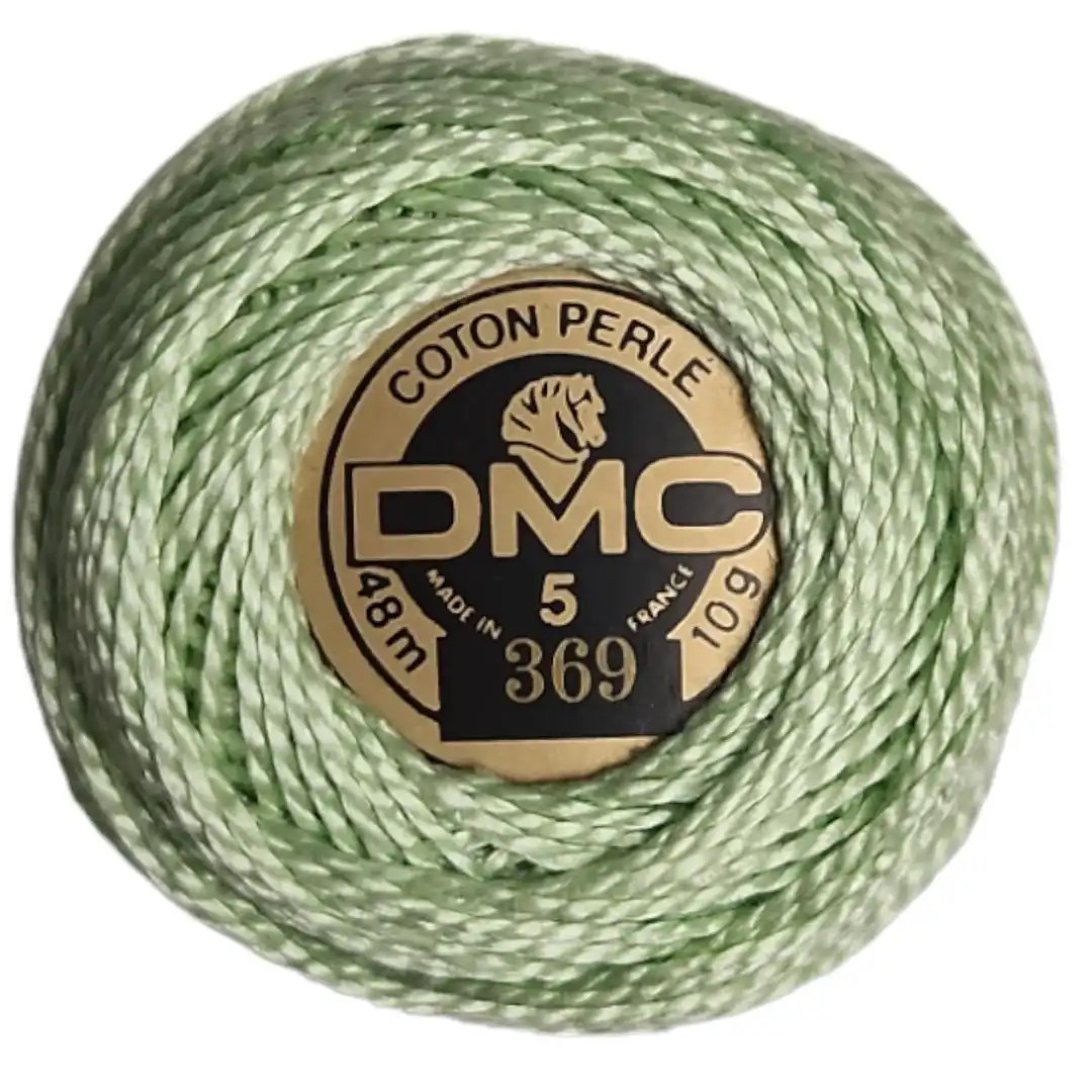 DMC Size 5 Perle Cotton Thread | 369 V LT Pistachio Green | Size 5