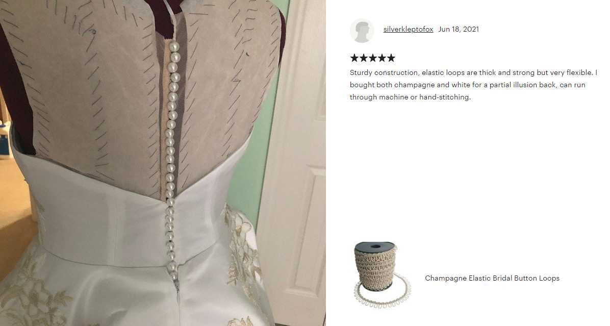12" Champagne Adjacent Elastic Bridal Button Loops