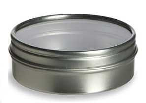 2 oz Round Tin Container with Clear Top Slip on Lid - Thin frame | Tin Containers