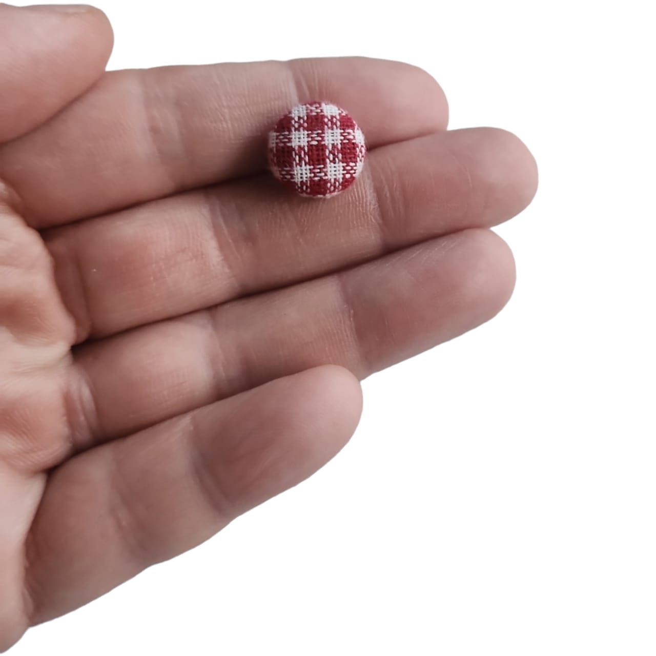 Red and White Homespun Fabric Button - A Charming Accessory