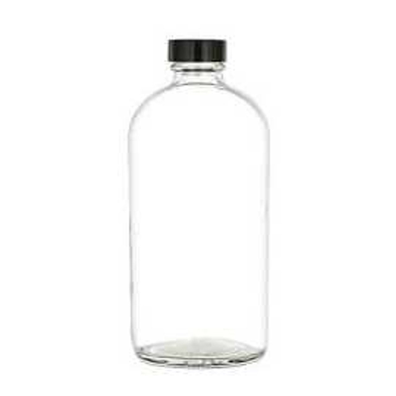 16 oz Clear French Square Glass Bottle with Black Cap