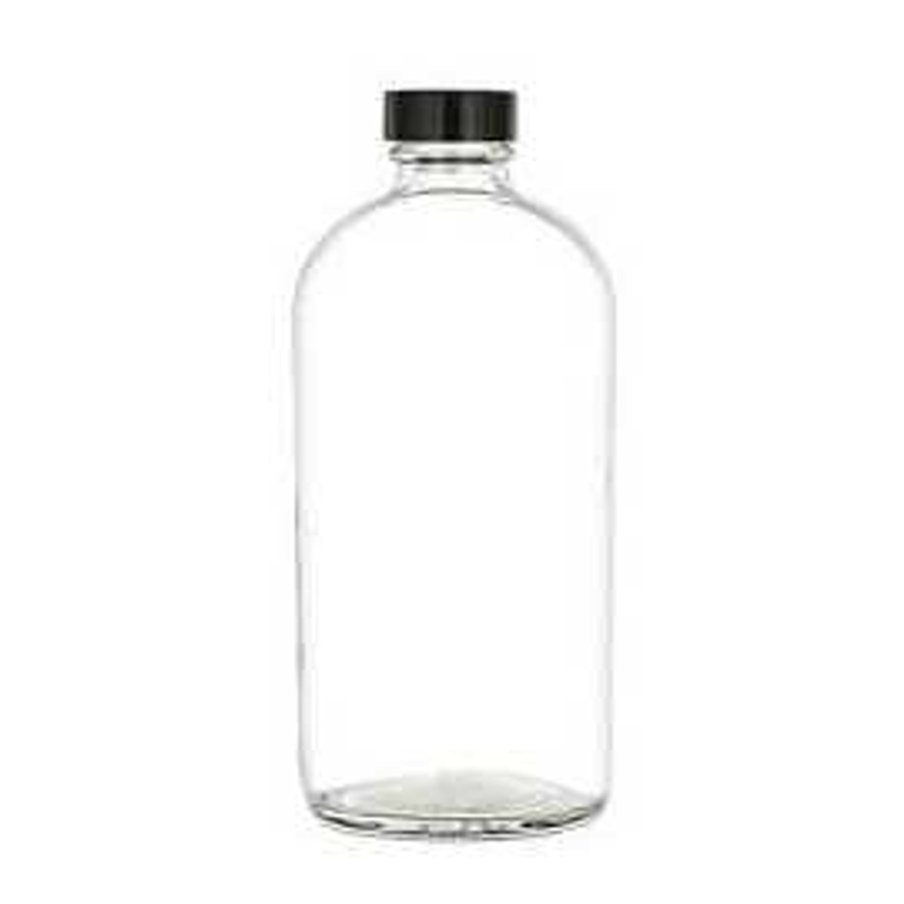 16 oz Clear Glass Boston Round Bottle with Black Cap