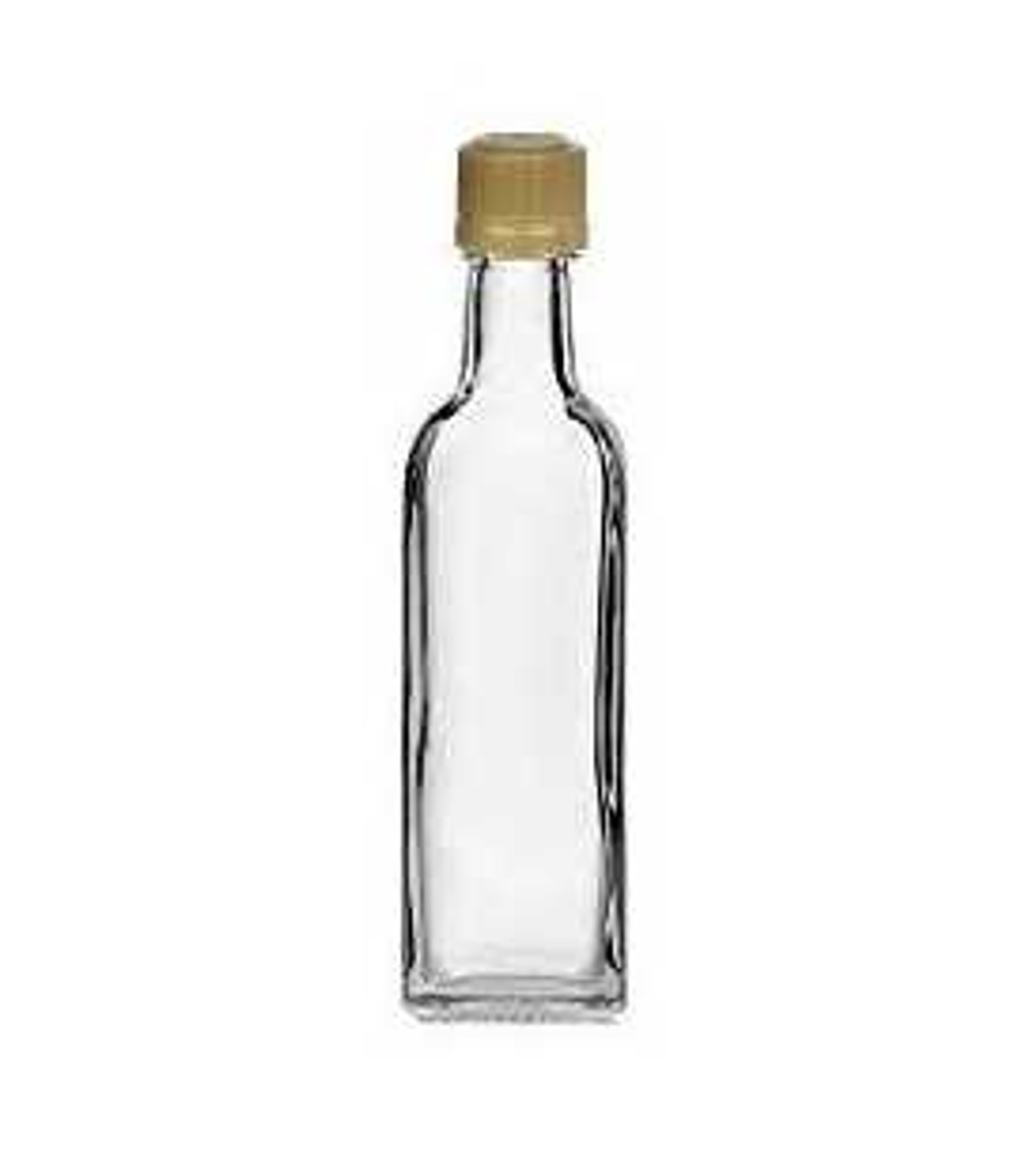 200 ml Clear Glass Flask Bottles w/ Black Ribbed Tamper Evident Caps